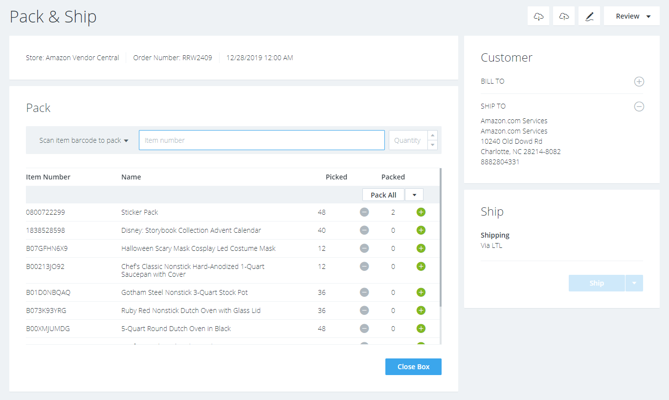 Pack & Ship screen in Goflow