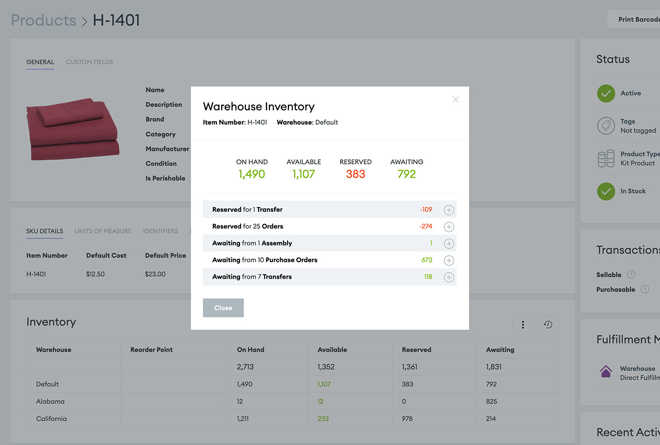 Screenshot of the Goflow Inventory Management software